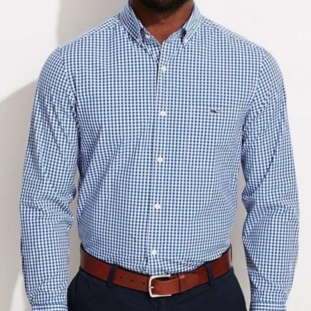 Vineyard Vines Slim Fit Tucker Shirt Blue White Gingham Men's Large